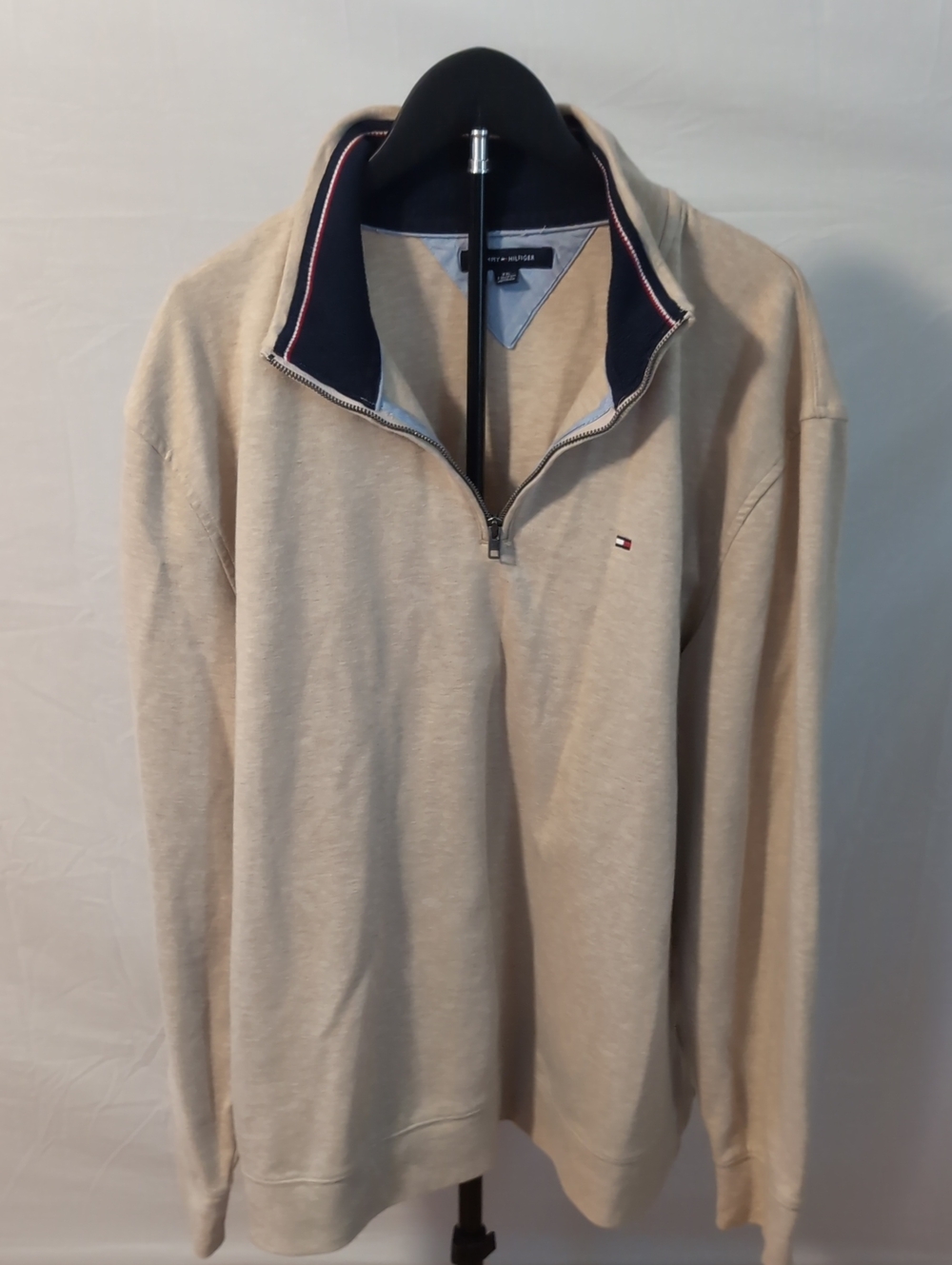 Tommy Hilfiger Bill Quarter-Zip Mock Neck Sweatshirt - Cream/Oatmeal - XXL